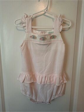 Baby Threads Pink Smocked Ruffle One-Piece Bodysuit